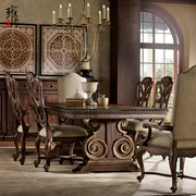 法式乡村复古橡木实木，雕花餐桌椅组合美式简约长方形饭桌