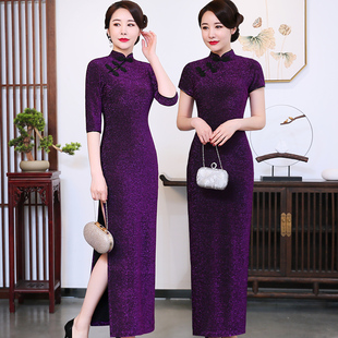 妈妈旗袍新中式走秀演出服装长款优雅高端舞台修身连衣裙031