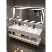 现代简约岩板双台盆浴室洗手盆，柜组合公共卫生间双人洗漱台洗脸池
