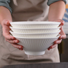 纯白骨瓷家用竖纹斗笠碗，陶瓷8英寸大汤碗面碗，沙拉碗可微波嗦粉碗