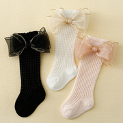 婴儿袜子春夏薄款女宝宝蕾丝蝴蝶结，公主袜夏季新生儿童网眼中筒袜