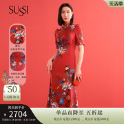 sussi古色春季新年红装新中式改良旗袍，妈妈婚宴礼服连衣裙女