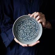 仿古青花壶承手绘藤兰中式果盘茶托做旧瓷器陶瓷，茶盘干泡盘茶点盘