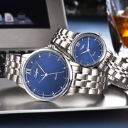 奥利妮品牌钢带情侣手表，一对价男女情侣，对表刻字宝蓝色防水情侣表