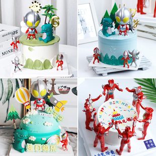 大头变形超人蛋糕装饰摆件，超人怪兽玩具网红卡通，恐龙儿童生日插件