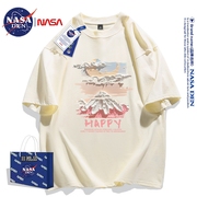 NASA联名美式复古重磅纯棉短袖T恤女夏季潮牌简约宽松百搭五分袖