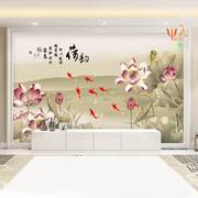 6d中式古典风墙纸客厅沙发，电视背景墙装饰壁纸，8d荷花水墨禅意壁画