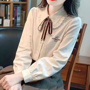 娃娃领长袖衬衫少女春秋装2024初中高中学生甜美日系衬衣服