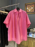 k牌春夏女装粉色真丝缎面半袖衬衫中长款宽松阔版高品质