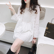 白色衬衫女设计感小众韩版宽松荷叶边时尚，洋气刺绣通勤七分袖衬衣