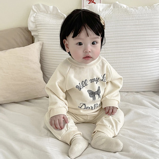 韩版男女宝宝春装婴儿套头上衣，卫衣+裤子套装卡通儿童分体两件套