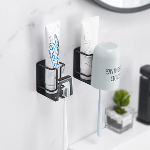 挂电动牙刷架免打孔不锈钢壁挂，吸壁式卫生间漱口杯套装牙具置物架