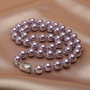 天然南洋珍珠项链女紫色，贝珠正圆强光锁骨，链送妈妈婆婆母亲节礼物