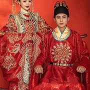 中式婚礼嫁衣影楼主题服装明制汉服古装拖尾大披风男女四季