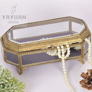 印度进口古典首饰盒杂物盒摆件欧式复古宫廷奢华纯铜配玻璃收纳盒