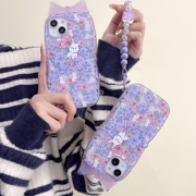 大蝴蝶结适用苹果14pro粉蓝兔子，全包手机壳iphonexr个性，链条挂绳保护套
