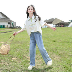 女童短袖polo衫夏装2024大童夏季儿童T恤纯棉小女孩夏款上衣