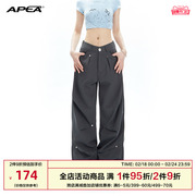apea美式低腰工装长裤女2023秋季设计感小众宽松直筒阔腿休闲裤子