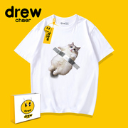 猫咪印花图案t恤儿童，纯棉男童女童短袖，薄2023卡通可爱半袖潮