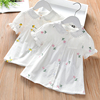 女童衬衫2024款夏装韩版刺绣，花朵夏季短袖上衣洋气宝宝，白衬衣(白衬衣)潮
