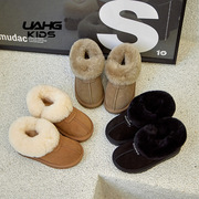 儿童雪地靴冬季女童兔毛低帮加绒加厚大棉靴男童真皮宝宝短靴