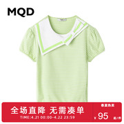 MQD童装女童夏季海军领短袖t恤23夏女宝圆领清新条纹休闲上衣