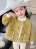 女童秋冬保暖果绿色加厚加绒轻薄外套姜黄色(姜，黄色)盘扣新中式中国风棉衣