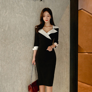 春装2020年韩版ol职业西装，领修身中长款时尚女人味包臀连衣裙
