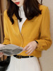 黄色雪纺衬衣女设计感小众2022春季高端气质职业衬衫长袖上衣