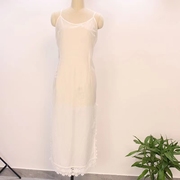 旗袍打底衬裙吊带内搭舒适透气纯色中长款白色，修身显瘦真丝棉裙子