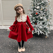 女童连衣裙新年2023冬装过年女孩公主裙秋冬款儿童冬季红裙子