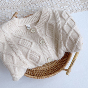 儿童针织开衫男童秋装小童米白色毛衣3岁宝宝秋季毛线衣外套