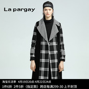 lapargay纳帕佳2023女装，冬季黑白色格子大衣，中长款毛呢外套
