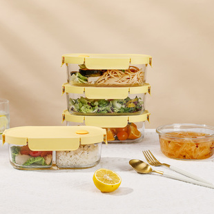 玻璃饭盒微波炉加热专用碗，上班族带饭餐盒，套装分隔型保温便当盒女