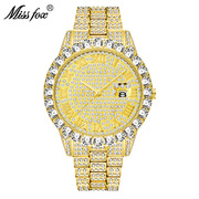品牌时尚潮流镶水钻表带男士，石英手表时，装满金色玫瑰金国产(金国产)腕表