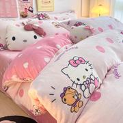 冬季hellokitty加厚牛奶绒四件套kt猫法兰绒被套珊瑚绒床单三件套