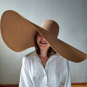 巨大遮阳帽美超大檐草帽女可折叠度假沙滩帽70cm大帽檐防晒遮阳帽