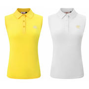 女士高尔夫球衣无袖背心白色黄色高尔夫服装女士短袖T恤翻领纯色