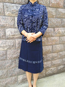 民族风蓝印花布女装长袖对襟，衬衫纯棉中式上衣，餐厅茶楼工作服