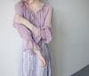 2024柔紫透视系带荷叶，边喇叭袖含吊带衬衫，仙气女上衣时髦温柔
