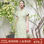 歌莉娅新中式国风旗袍连衣裙，夏装女绿色，印花裙子出游1b5r4k09a