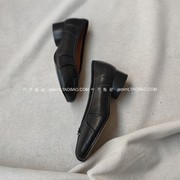 纯原！2025新款 干练百搭 柔软分趾小羊皮黑色真皮工鞋粗跟鞋 女