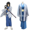 银魂 桂小太郎cosplay衣服装 古装武士灰色和服+蓝色长袍黄色腰带