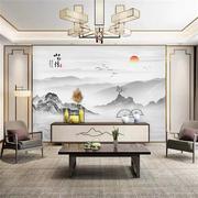 新中式电视背景墙壁纸水墨，山水壁画客厅沙发，影视墙墙纸3d立体墙布