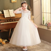儿童婚纱裙花童公主裙礼服，女童白色连衣裙蓬蓬，长裙子大童演出服装