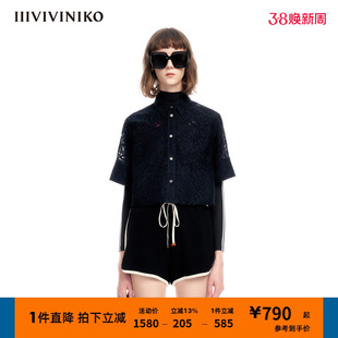 iiiviviniko夏季“古典蕾丝”复古短袖箱型衬衫女m320449343d