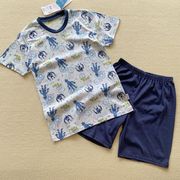 140-160码 外贸韩单夏季男童儿童纯棉薄款印花短袖T恤短裤套装
