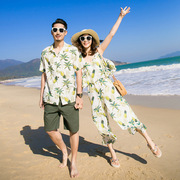 高端海南三亚旅游情侣装夏装夏威夷气质女生蜜月连体长裤岛服衬衫