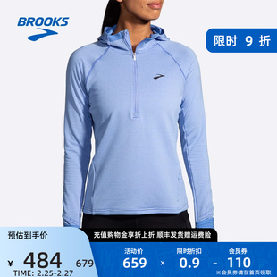 BROOKS布鲁克斯女半拉链上衣跑步运动服皮肤衣带帽衣服卫衣长袖