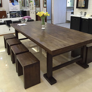 实木餐桌椅组合美式复古长桌长方形现代简约茶几餐桌两用松木餐桌